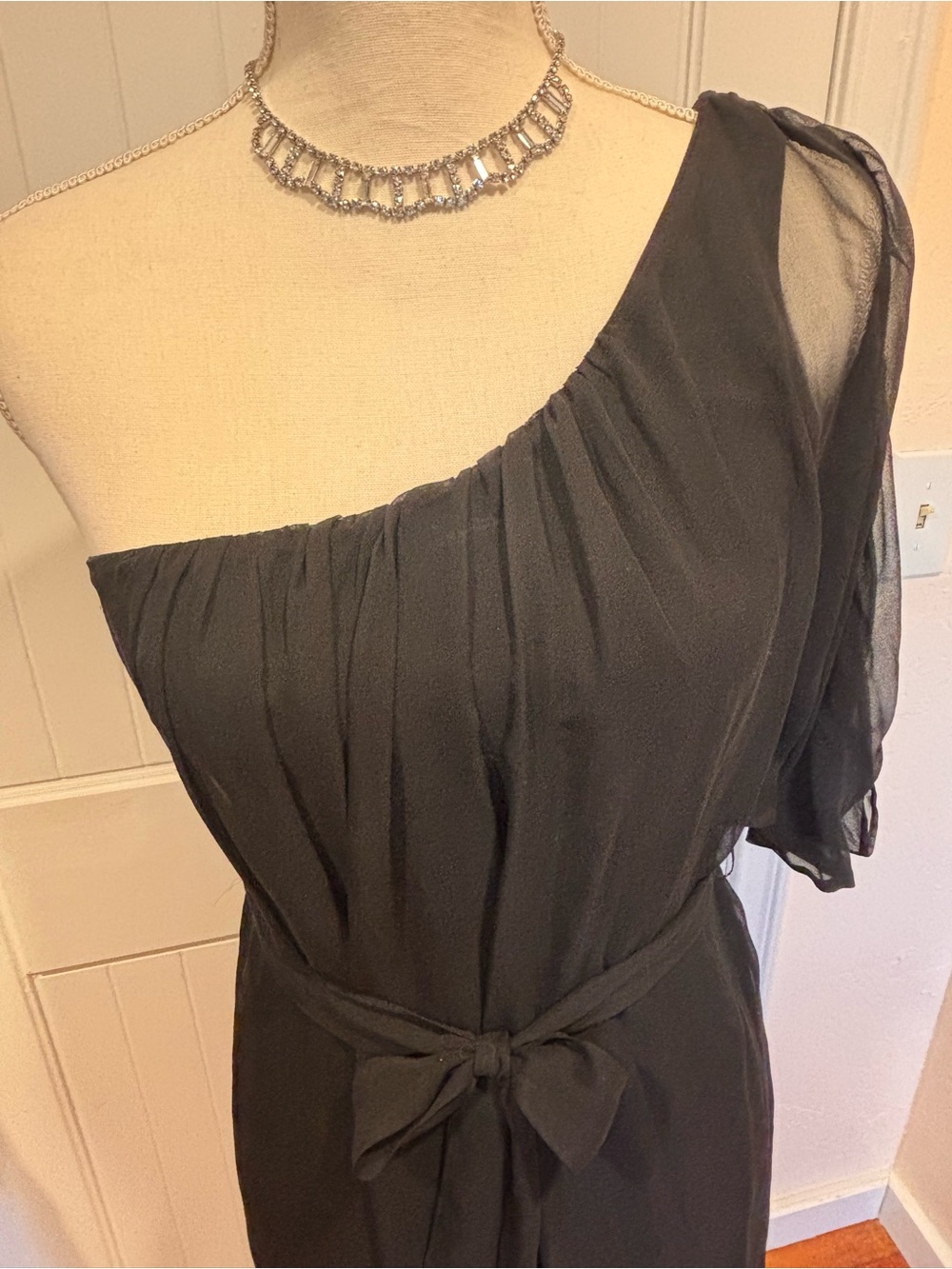 Abi Ferrin Black One Shoulder Silk Chiffon Dress Sz S Cocktail Party Mini Dress - Picture 5 of 8